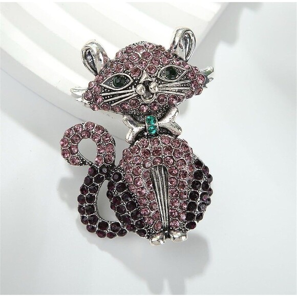 Adorable Purple,Pink,Turquoise Crystal Cat Pin Kitty Brooch Halloween Christmas - Picture 1 of 6
